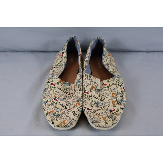 TOMS Shoes Mens Size 12 Austin Map Canvas Slip On Texas Print Comfort Casual