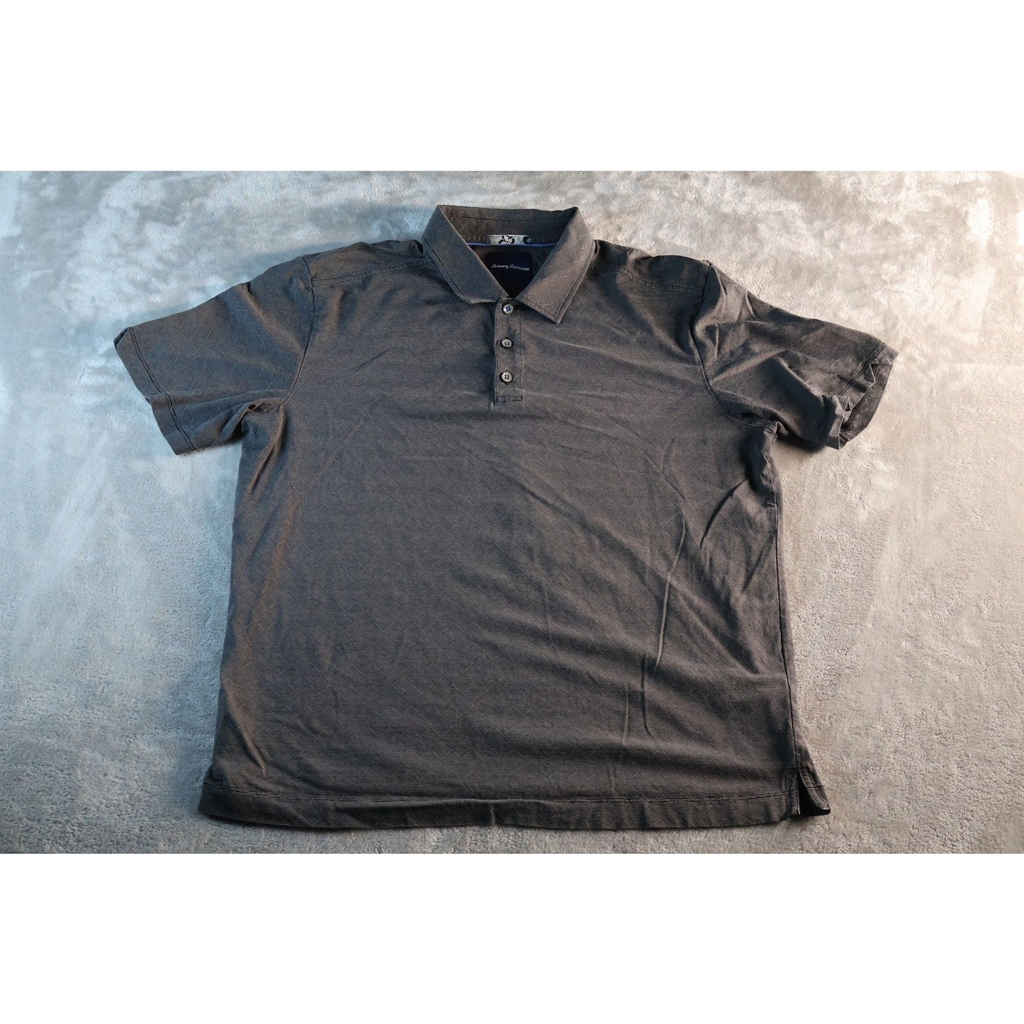 Tommy Bahama Polo Shirt Mens Large Gray Silk Cotton Diamond Pattern Golf Casual