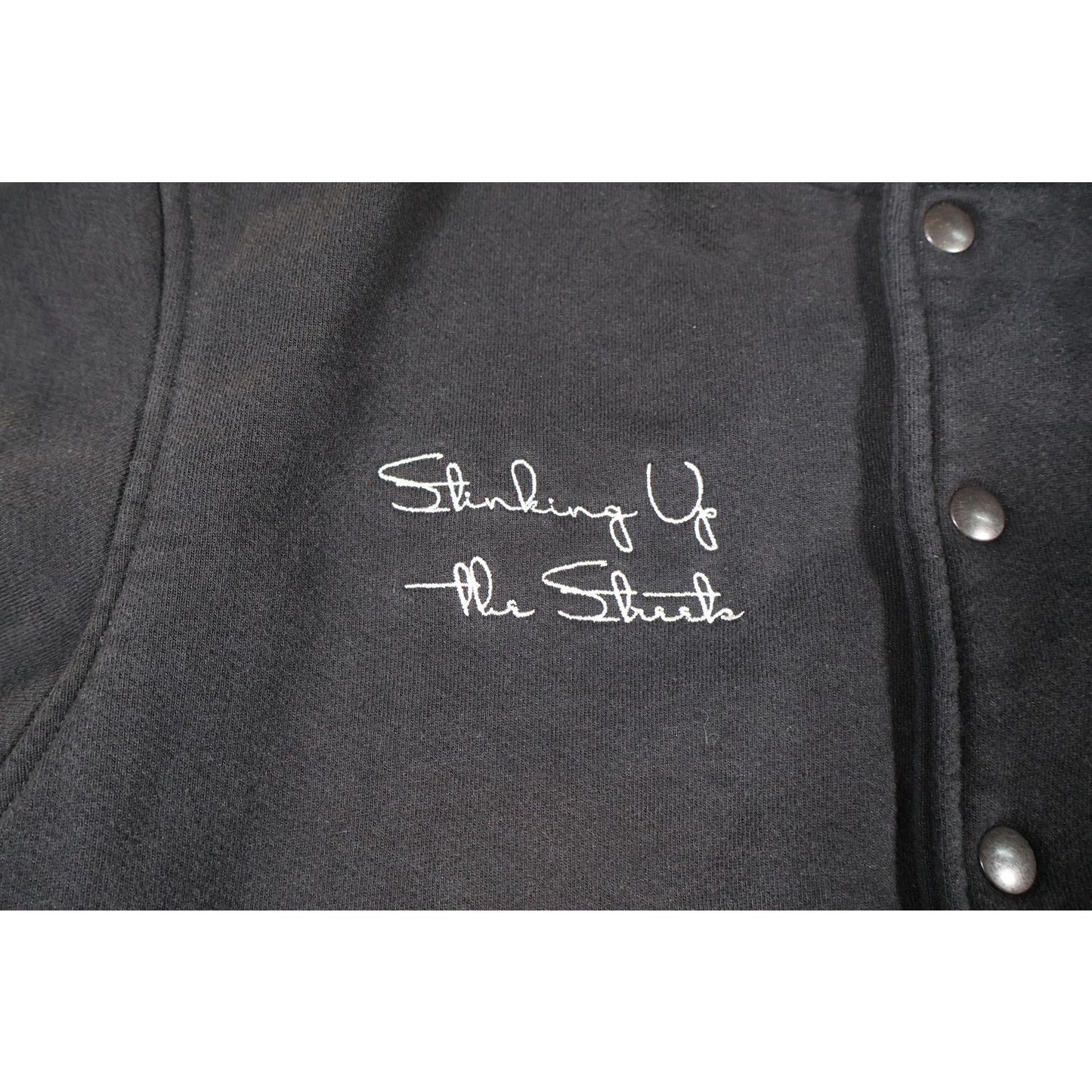 American Apparel Varsity Jacket Mens Large Skunk Stinking Up Streets Made in USA