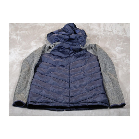 US Polo Assn Jacket Womens Small Blue Gray Hooded Faux Fur Zip Knit Sleeves Warm