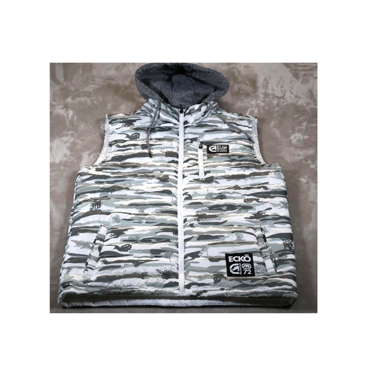 Ecko Unlimited Vest Mens Large Gray Camo Hooded Puffer Sleeveless Jacket Zip