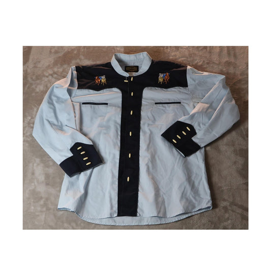 Gran Lider Western Shirt Mens XL Light Blue Black Embroidered Cowboy Rodeo Snap