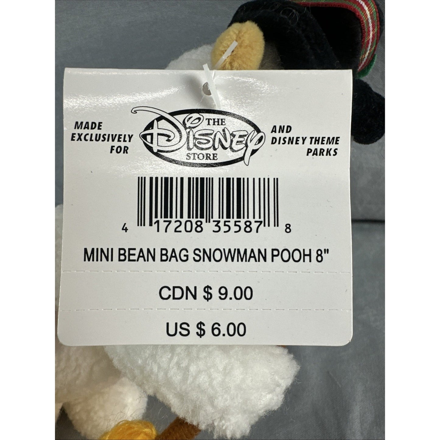 DISNEY STORE SNOWMAN POOH 8" DISNEY BEAN BAG PLUSH TOY