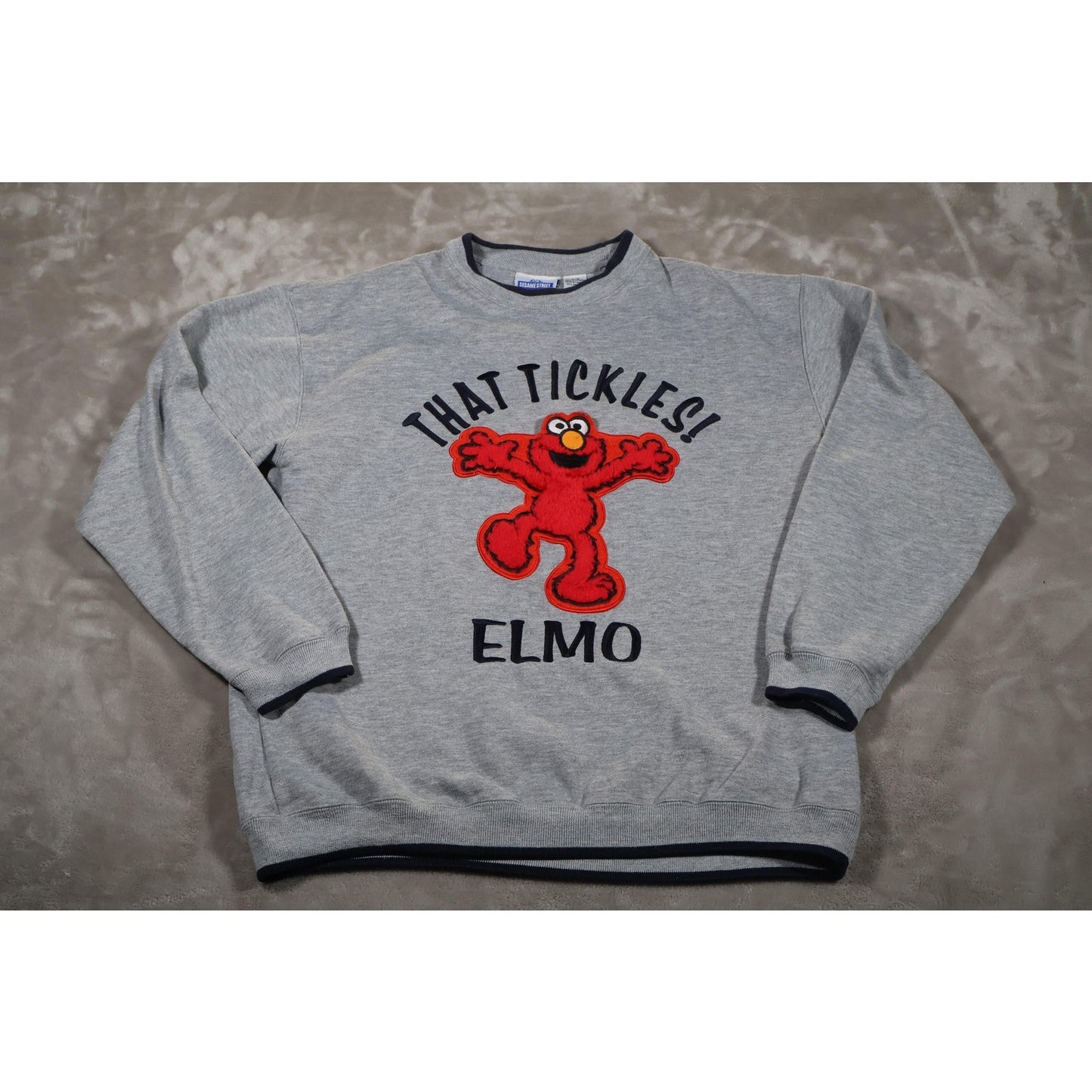 Sesame Street Elmo Sweater Mens Large Gray That Tickles Fuzzy Pullover 2000s