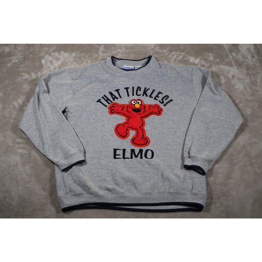 Sesame Street Elmo Sweater Mens Large Gray That Tickles Fuzzy Pullover 2000s