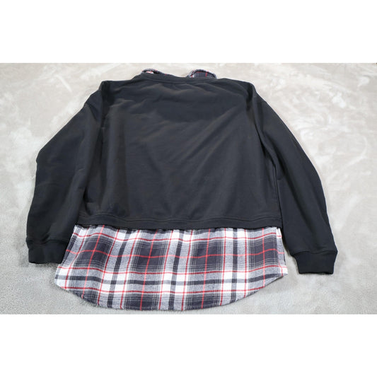 Scream Sweatshirt Womens Medium Black Plaid Layered Collared Horror Graphic