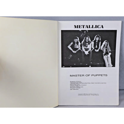 Vintage 1988 Metallica Master of Puppets Guitar Vocal Songbook Cherry Lane