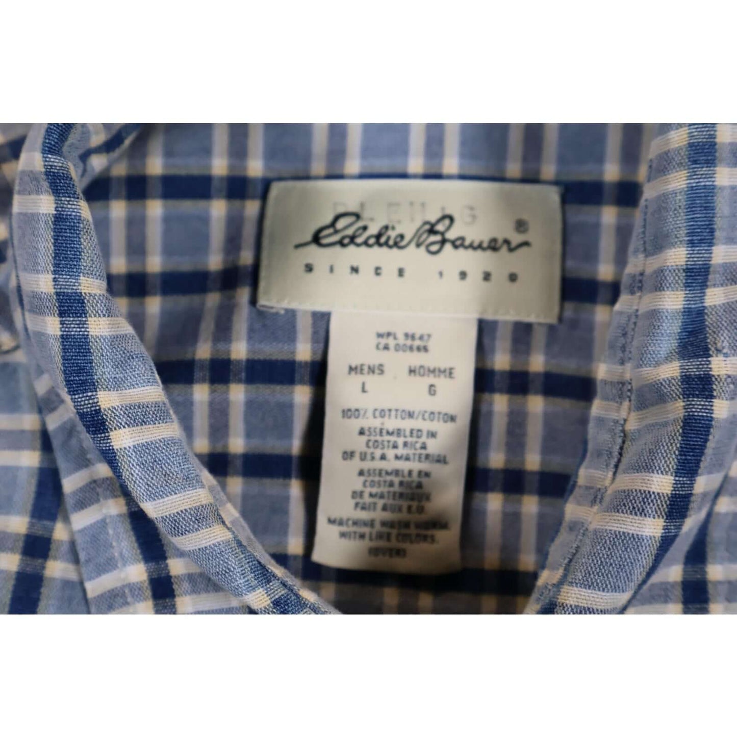 Eddie Bauer Shirt Mens Large Blue Plaid Short Sleeve Button Down Casual Cotton