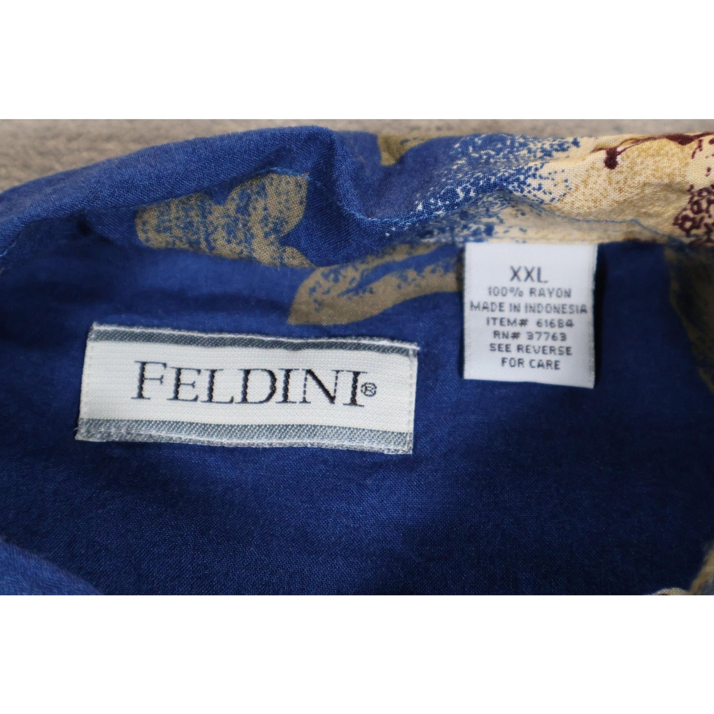 Feldini Shirt Mens 2XL Blue Floral Hawaiian Rayon Short Sleeve Button Up Aloha