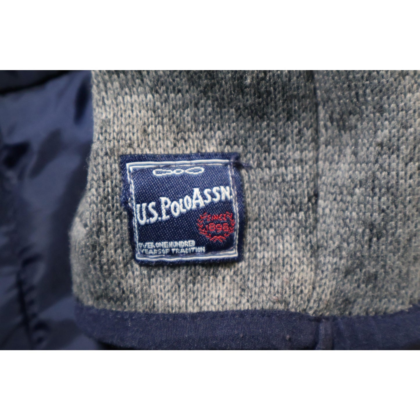 US Polo Assn Jacket Womens Small Blue Gray Hooded Faux Fur Zip Knit Sleeves Warm