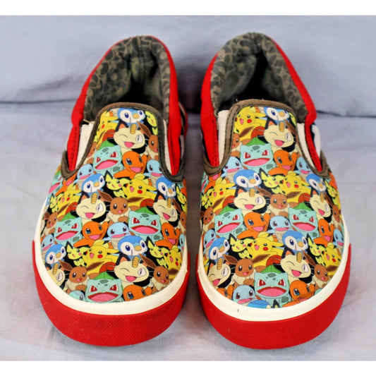 Ground Up Shoes Kids Size 5 Red Pokemon Slip On Poke Ball Pikachu Bulbasaur