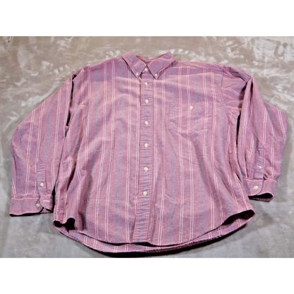 Eddie Bauer Shirt Mens Large Purple Striped Button Down Casual Pocket Outdoors