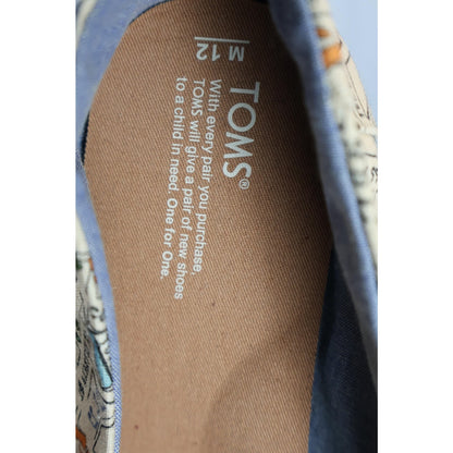 TOMS Shoes Mens Size 12 Austin Map Canvas Slip On Texas Print Comfort Casual