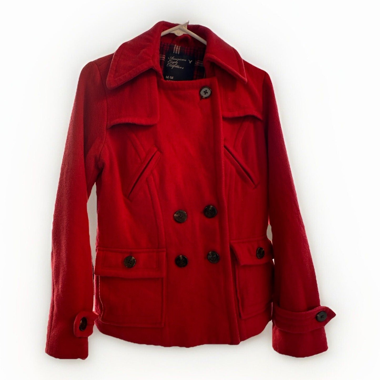 American Eagle Women's Red Wool Blend Pea Coat - Size Medium
