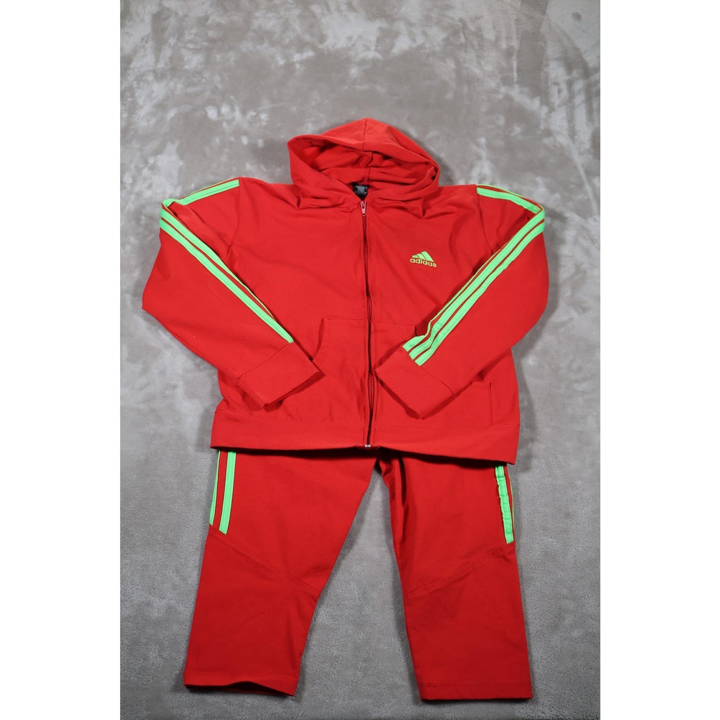 Adidas Tracksuit Boys Red Green Stripe Hoodie Joggers Athletic Set 2 Piece