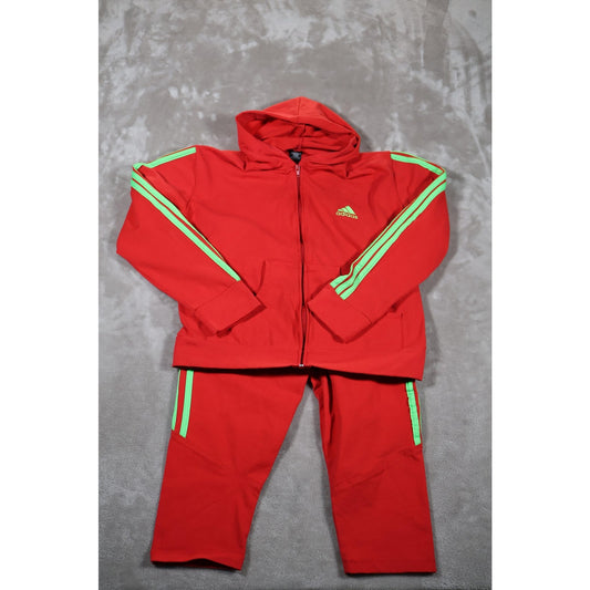 Adidas Tracksuit Boys Red Green Stripe Hoodie Joggers Athletic Set 2 Piece
