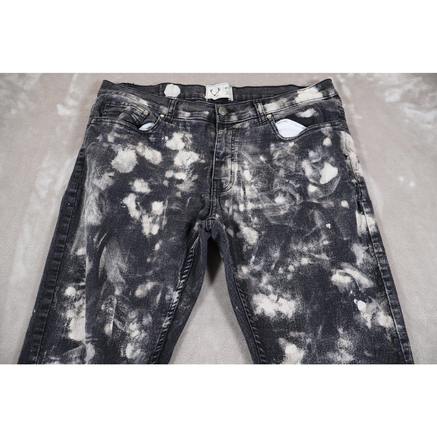 Luke & Dutch Jeans Mens 38x32 Straight Leg Distressed Denim Pants Bleach Wash