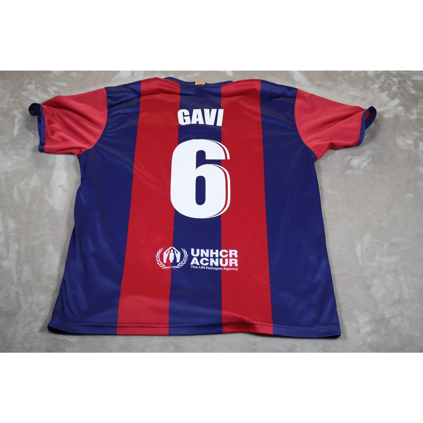 FC Barcelona Shirt Mens XL Blue Red La Liga Soccer Gavi 6 Spotify UNHCR Jersey