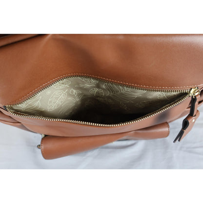 TWELVElittle Brown Vegan Leather Diaper Backpack Bag Changing Pad Pockets Travel