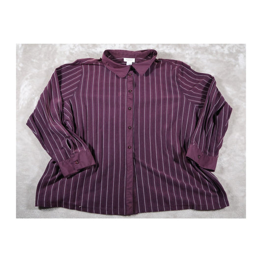 Avenue Shirt Womens 30/32 Purple White Striped Stretch Button Up Long Sleeve Top
