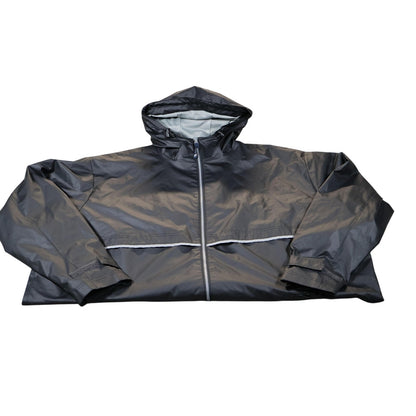 Charles River Jacket Mens 3XL Black Hooded Reflective Windbreaker Rain Coat