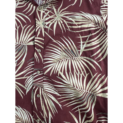 Men's Medium Cooke Street Aloha Hawaiian Shirt Red/Maroon Leaf Print