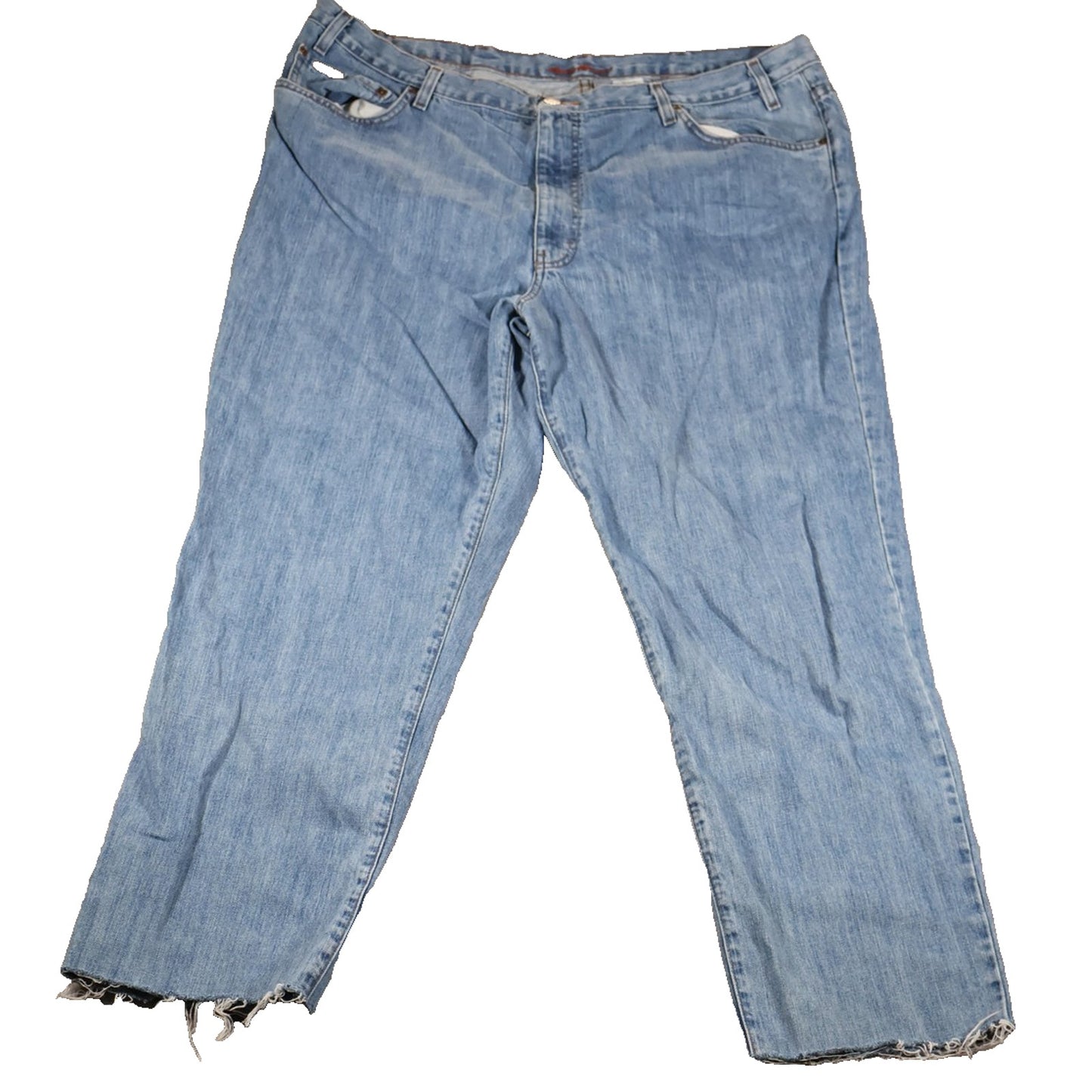 Eddie Bauer Jeans Mens 44x36 Blue Classic Fit Premium Denim Distressed Raw Hem
