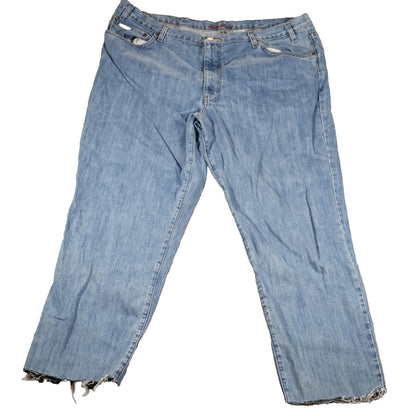 Eddie Bauer Jeans Mens 44x36 Blue Classic Fit Premium Denim Distressed Raw Hem