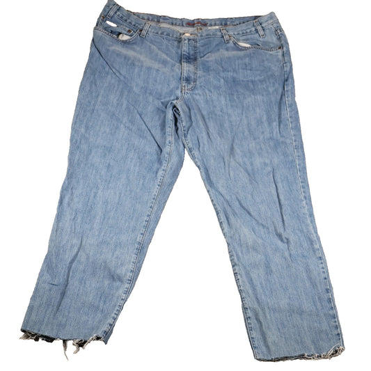 Eddie Bauer Jeans Mens 44x36 Blue Classic Fit Premium Denim Distressed Raw Hem