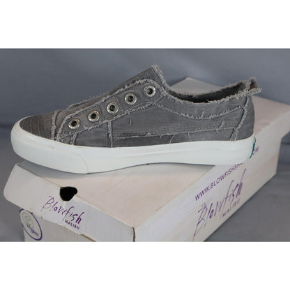 Blowfish Malibu Shoes Womens Size 6.5 Sweet Grey Canvas Vegan Slip On Distressed
