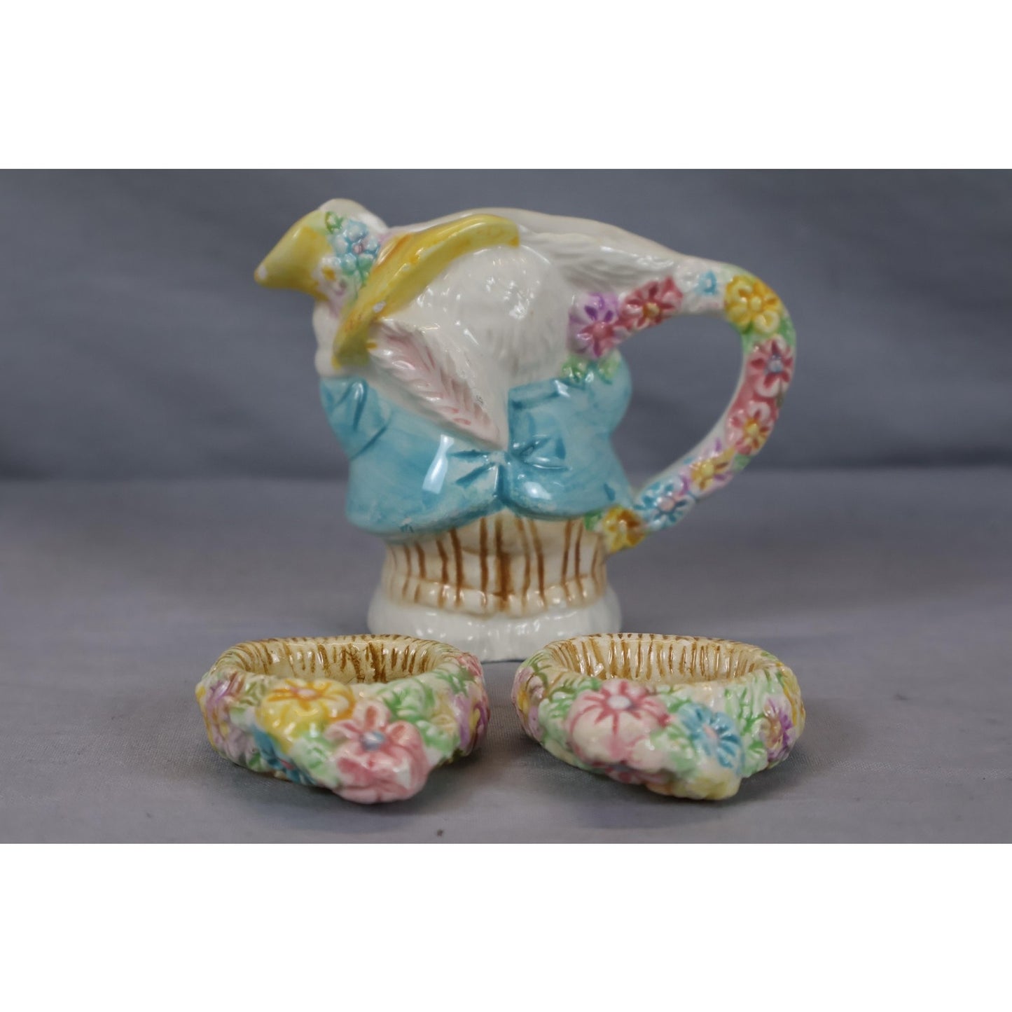Vintage Fitz & Floyd Bunny Rabbit Tea Set Plates Cups Creamer Sugar Japan Easter