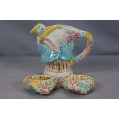 Vintage Fitz & Floyd Bunny Rabbit Tea Set Plates Cups Creamer Sugar Japan Easter