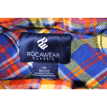 Rocawear Shirt Mens 2XL Red Blue Yellow Plaid Flannel Button Up Streetwear