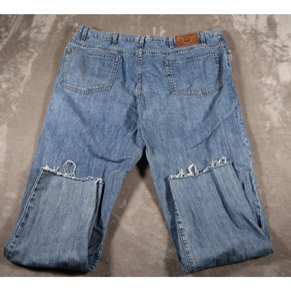 Eddie Bauer Jeans Mens 44x36 Blue Classic Fit Premium Denim Distressed Raw Hem