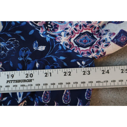 Chicos Zenergy Jacket Womens 3 Size Blue Pink White Hooded Full Zip Paisley Boho