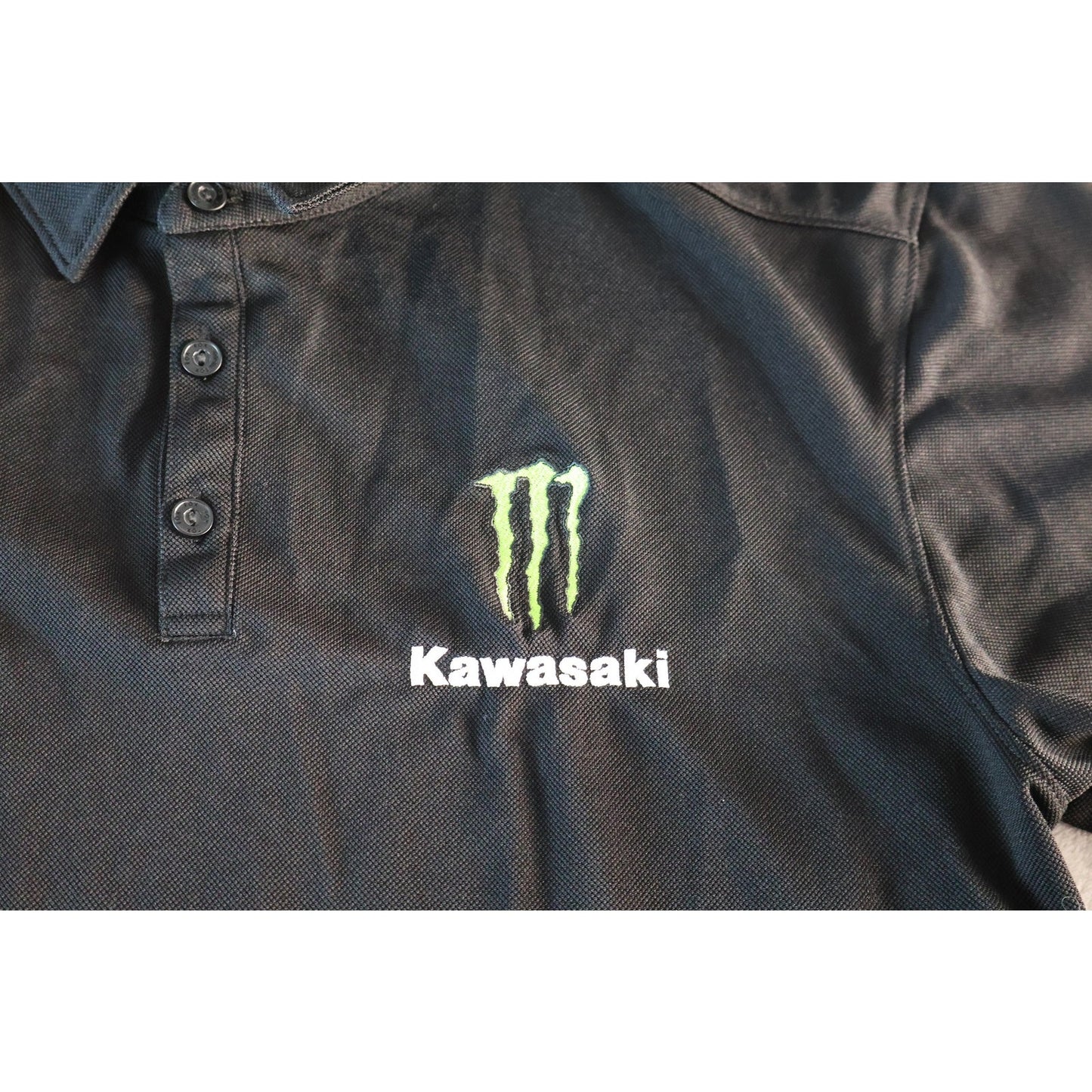 Fox Racing Polo Shirt Mens Medium Black Kawasaki Monster Embroidered Moto MX SX