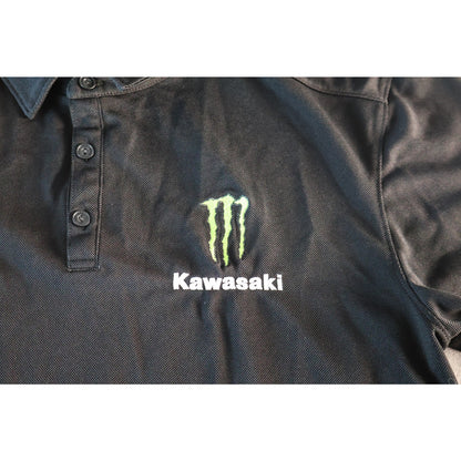 Fox Racing Polo Shirt Mens Medium Black Kawasaki Monster Embroidered Moto MX SX