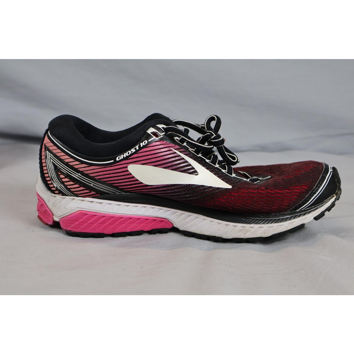 Brooks Ghost 10 Shoes Womens Size 7.5 Pink Black White Running Athletic Sneakers