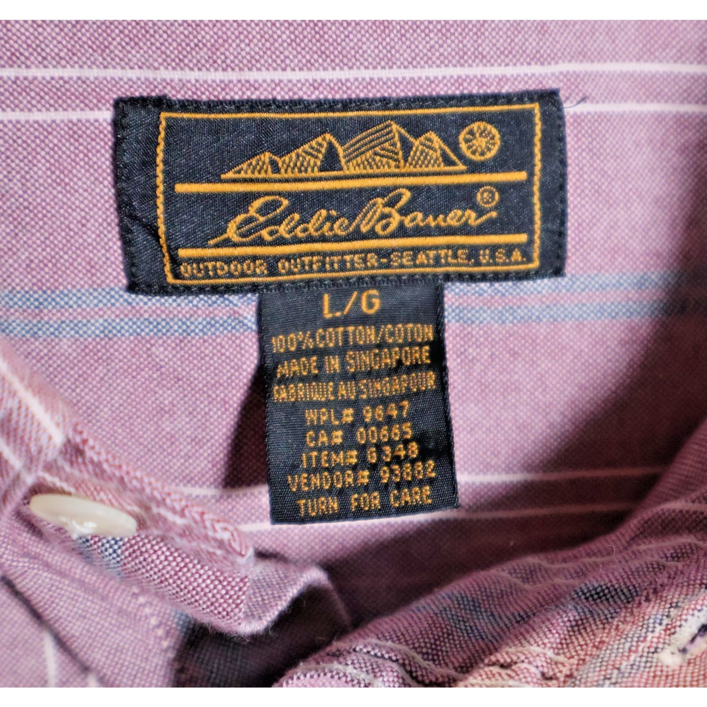 Eddie Bauer Shirt Mens Large Purple Striped Button Down Casual Pocket Outdoors