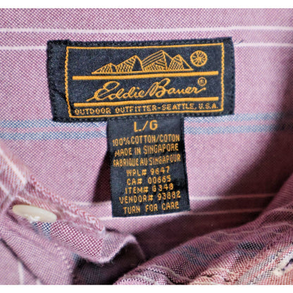 Eddie Bauer Shirt Mens Large Purple Striped Button Down Casual Pocket Outdoors