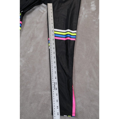 Goldsheep Leggings Womens Medium Black Neon Stripe Made USA Yoga Athletic Pants