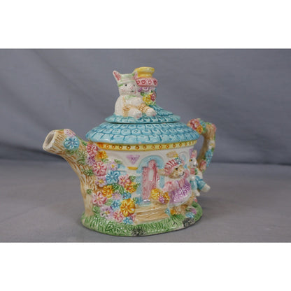 Vintage Fitz & Floyd Bunny Rabbit Tea Set Plates Cups Creamer Sugar Japan Easter