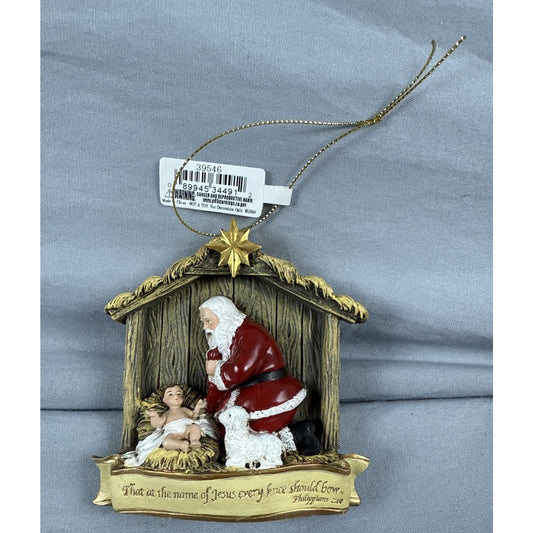 Vtg Roman Kneeling Santa Resin 1983 RP Gauer Excellent