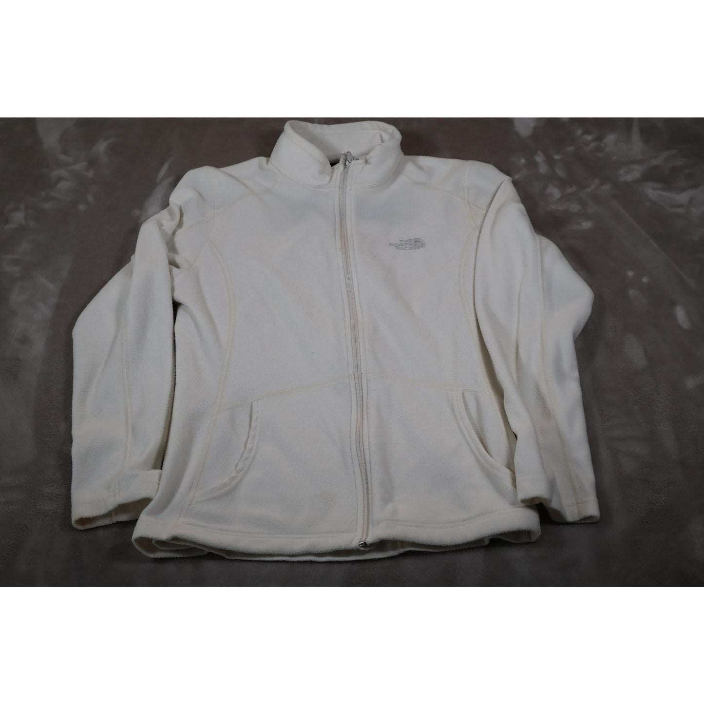 North Face Fleece Jacket Womens Large White Full Zip Outdoor Winter Coat Warm