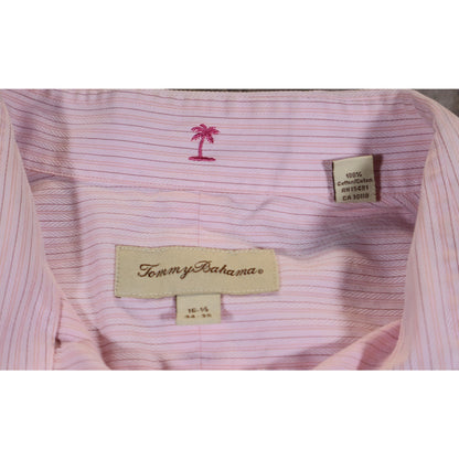 Tommy Bahama Shirt Mens 16.5 Large Pink Striped Button Up Long Sleeve Cotton