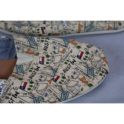 TOMS Shoes Mens Size 12 Austin Map Canvas Slip On Texas Print Comfort Casual