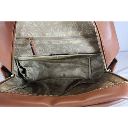 TWELVElittle Brown Vegan Leather Diaper Backpack Bag Changing Pad Pockets Travel