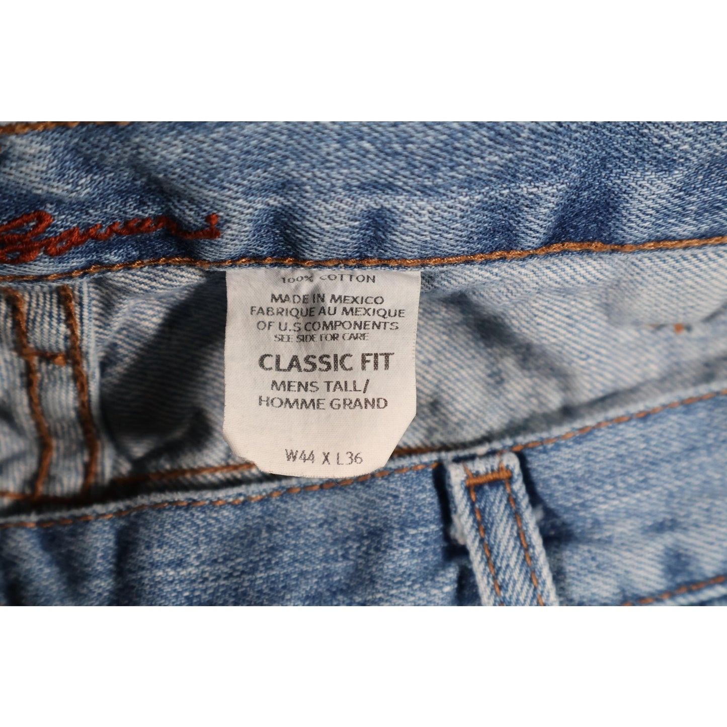 Eddie Bauer Jeans Mens 44x36 Blue Classic Fit Premium Denim Distressed Raw Hem