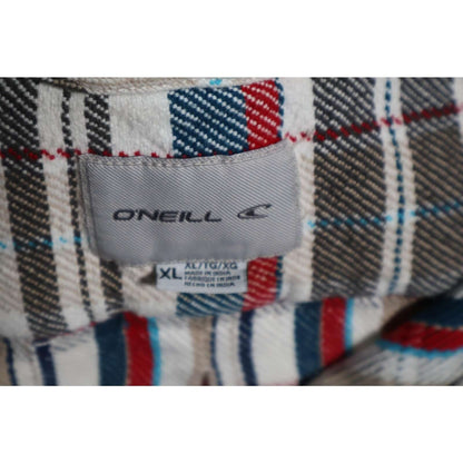 O'Neill Shirt Mens XL White Red Blue Plaid Flannel Button Up Casual Western