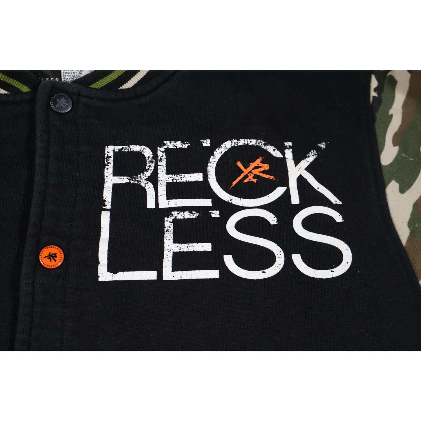Young & Reckless Jacket Mens XL Black Camo Varsity Snap Button Streetwear Cult